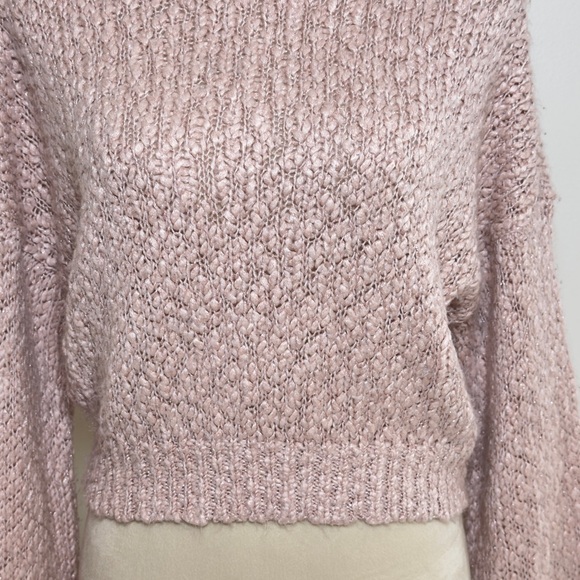 Hollister Women’s Chunky Knit Cropped Sweater Pink XS Metallic Turtleneck - Picture 6 of 13